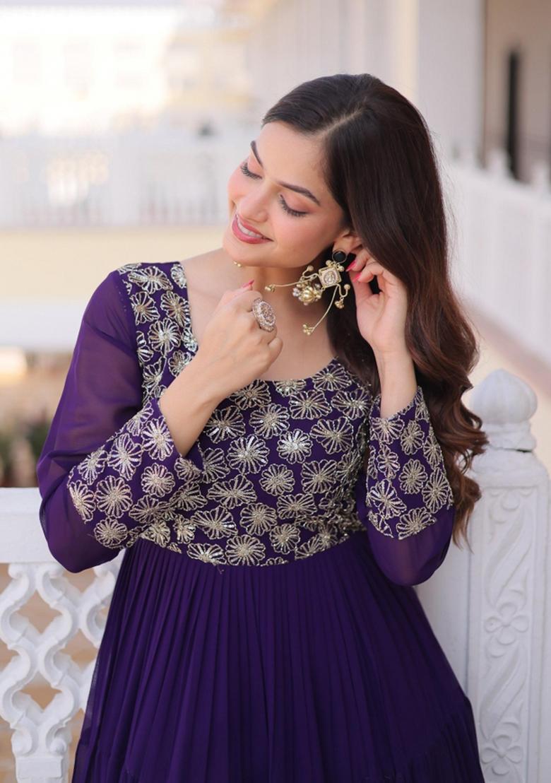 Aqua Blue Sequin Work Georgette Anarkali - Indya
