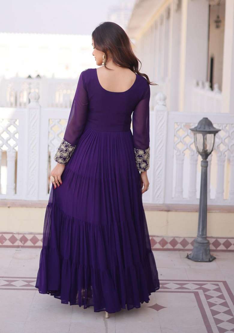 Aqua Blue Sequin Work Georgette Anarkali - Indya