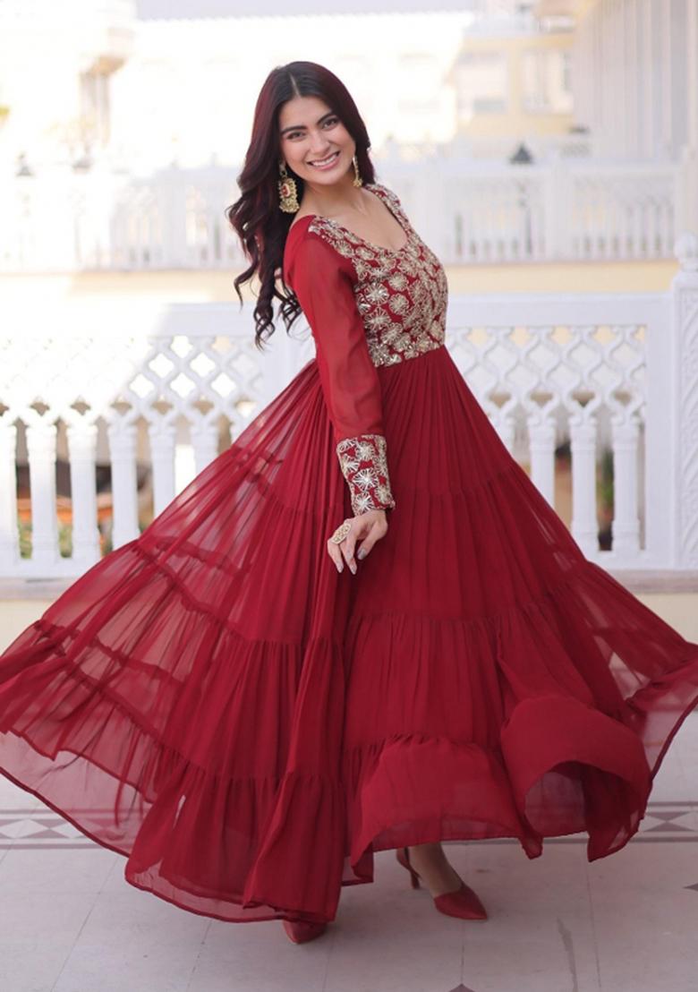 Maroon Sequin Work Georgette Anarkali - Indya