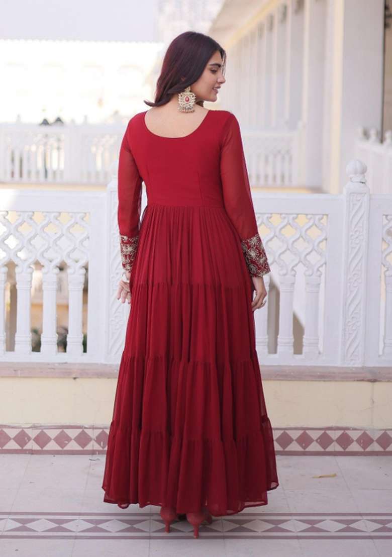 Maroon Sequin Work Georgette Anarkali - Indya