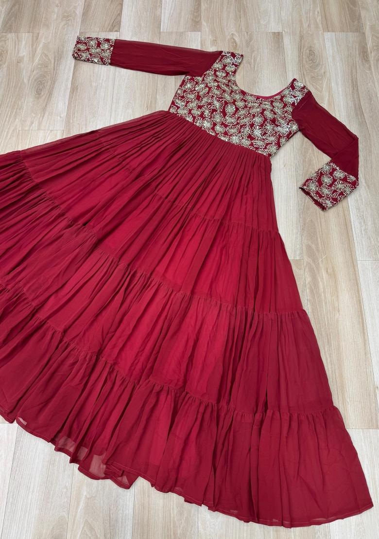 Maroon Sequin Work Georgette Anarkali - Indya