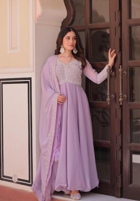 Lavender Sequin Work Georgette Anarkali With Dupatta