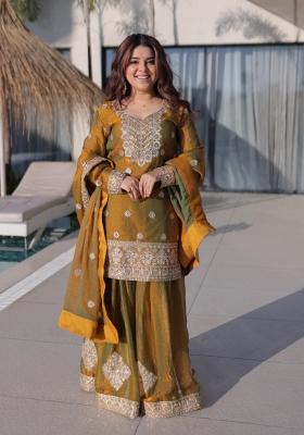 Mehendi Embroidered Chiffon Salwar Kameez