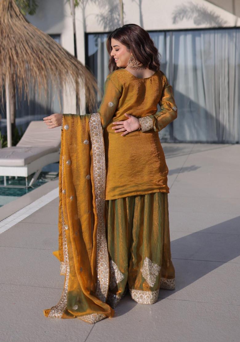 Mehendi Embroidered Chiffon Salwar Kameez - Indya