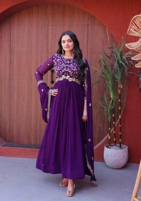 Violet Embroidered Georgette Anarkali With Dupatta