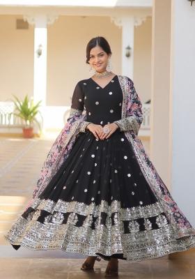 Black Zari Work Georgette Anarkali With Dupatta