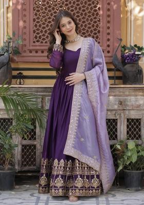 Purple Zari Work Georgette Anarkali With Dupatta