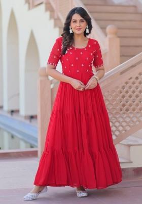 Red Embroidered Georgette Anarkali