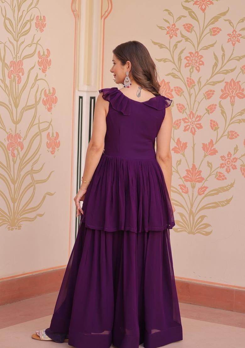 Violet Embroidered Georgette Anarkali - Indya