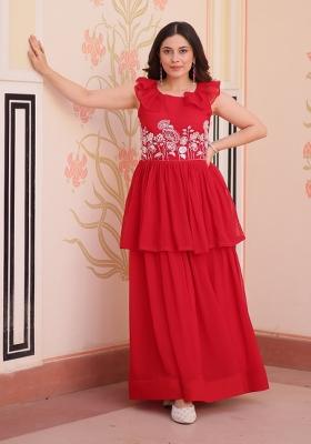 Red Embroidered Georgette Anarkali