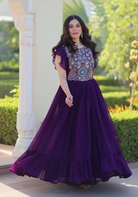 Purple Embroidered Georgette Anarkali