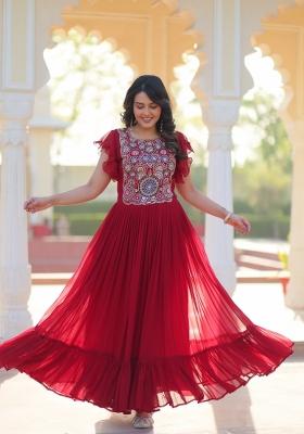 Red Embroidered Georgette Anarkali