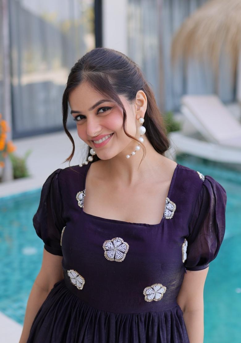 Black Embroidered Silk Anarkali - Indya