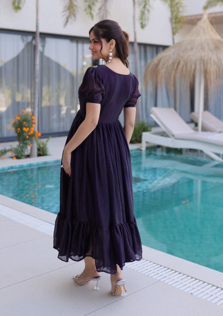 Black Embroidered Silk Anarkali - Indya
