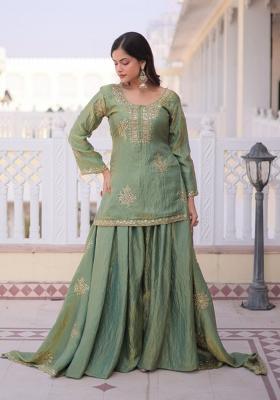 Green Embroidered Silk Salwar Kameez