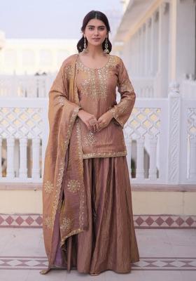 Coffee Embroidered Silk Salwar Kameez