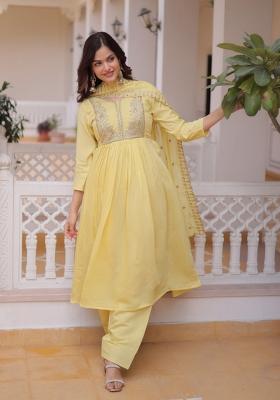 Yellow Embroidered Silk Salwar Kameez