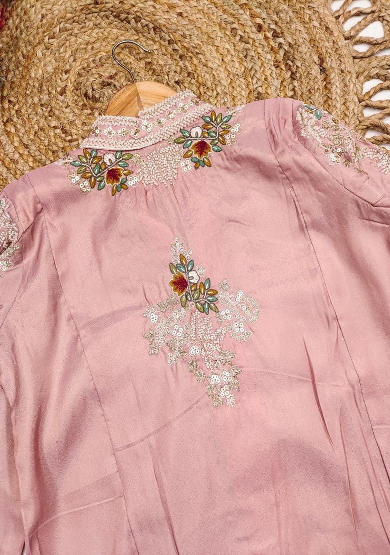 Pink Embroidered Silk Salwar Kameez - Indya