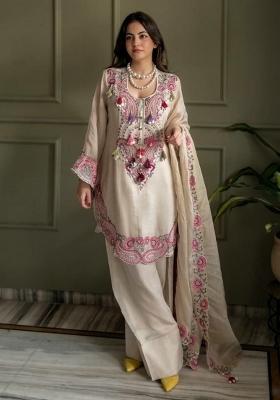 White Embroidered Georgette Farshi Salwar Suit
