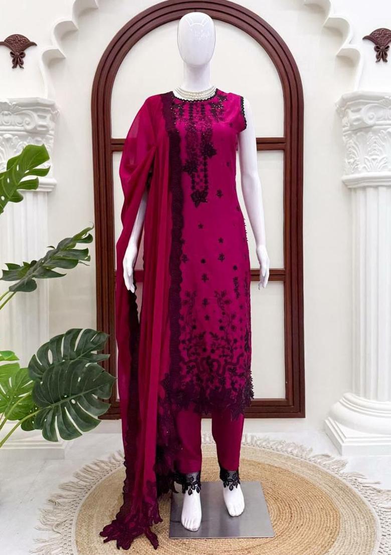 Pink Sequin Work Silk Farshi Salwar Suit - Indya