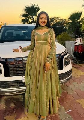 Green Lece Work Silk Anarkali Set