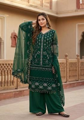 Green Sequin Work Net Sharara Set
