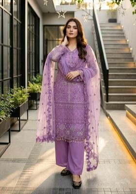 Purple Sequin Work Net Sharara Set