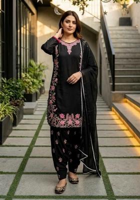 Black Embroidered Silk Salwar Kameez