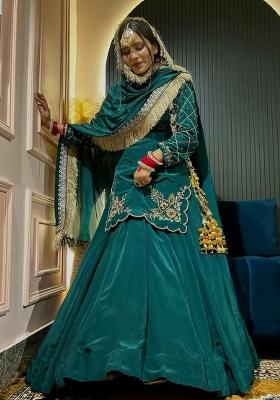 Teal Green Sequin Work Silk Sharara Set