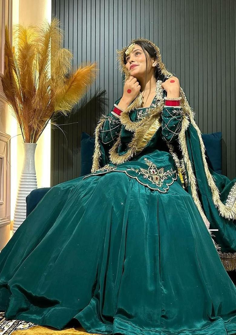 Teal Green Sequin Work Silk Sharara Set - Indya
