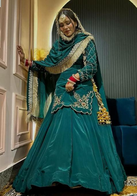 Teal Green Sequin Work Silk Sharara Set