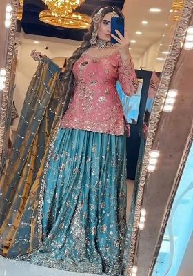 Pink Sequin Work Silk Sharara Set
