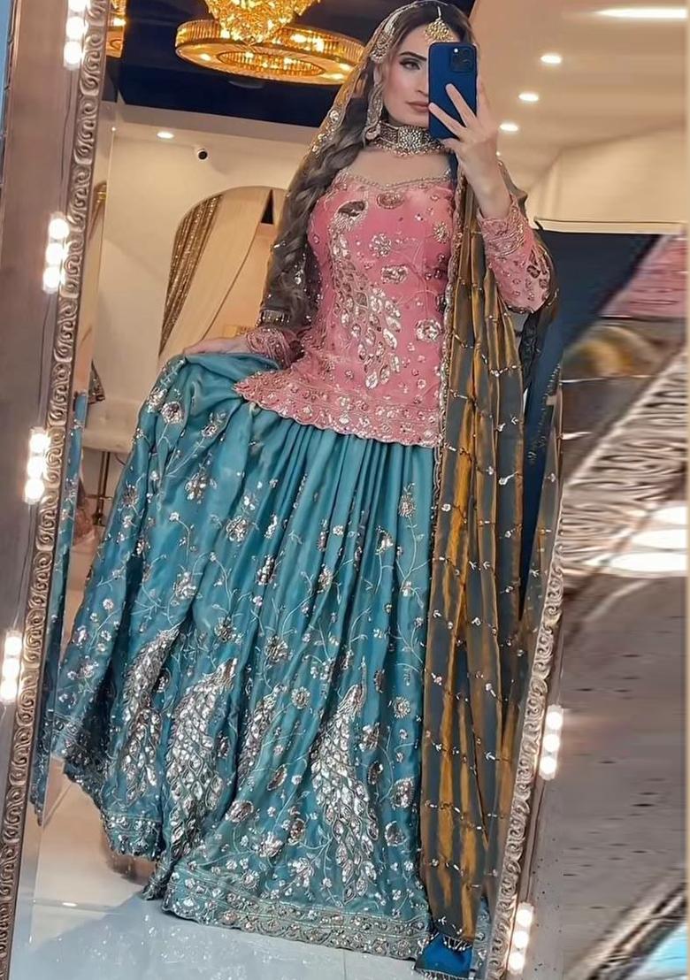 Pink Sequin Work Silk Sharara Set - Indya