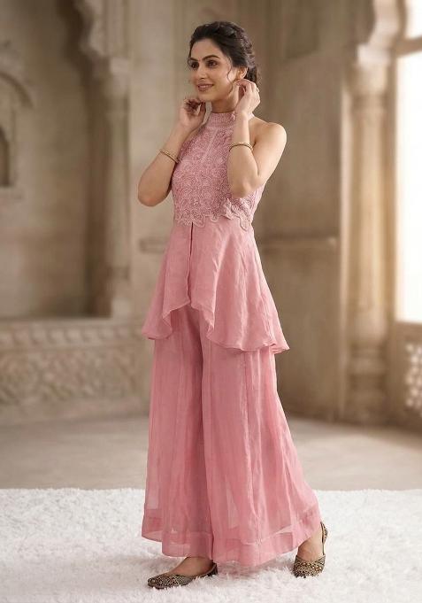 Pink Beads Work Fandi Sharara Set