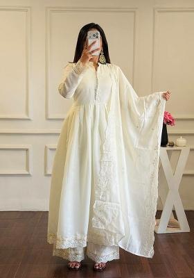 White Embroidered Silk Anarkali Set