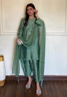 Green Thread Work Silk Farshi Salwar Suit