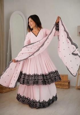 Pink Embroidered Georgette Anarkali Set