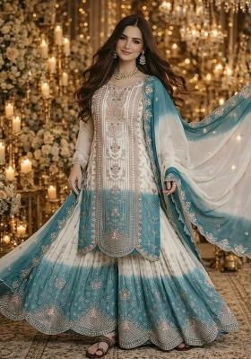 Blue Embroidered Georgette Pakistani Suit Set