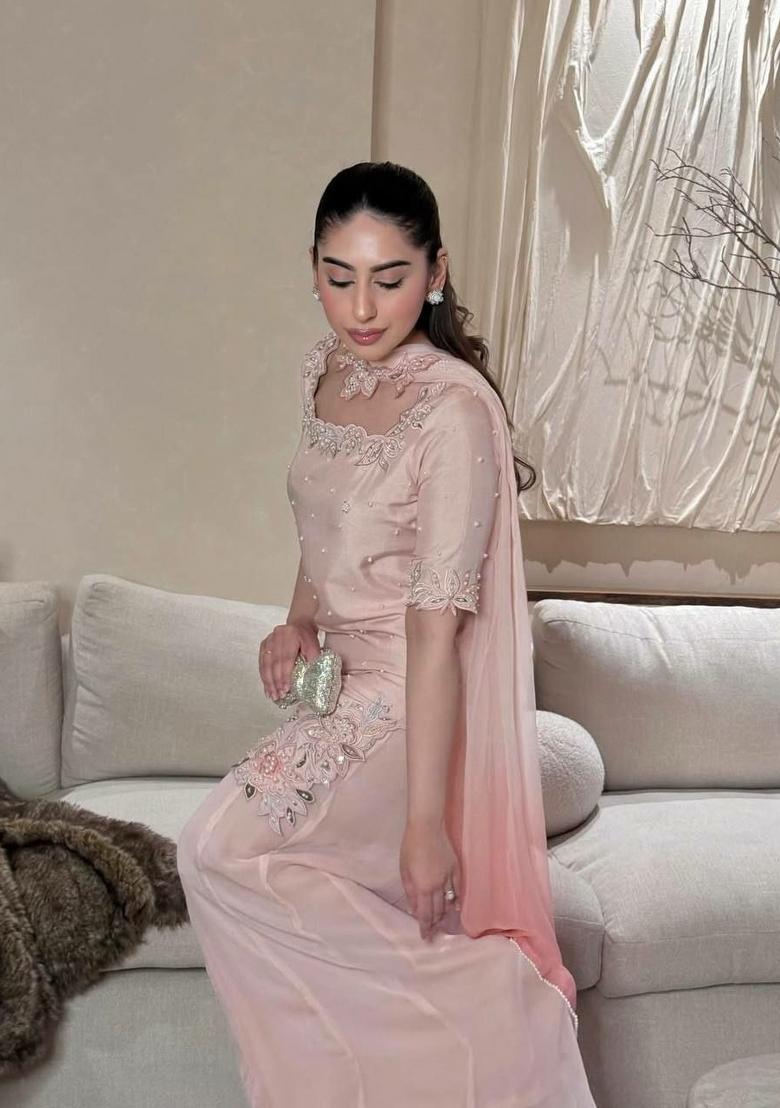 Pink Embroidered Silk Farshi Salwar Suit - Indya