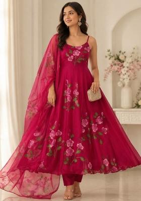 Red Huge Flair Georgette Anarkali Set