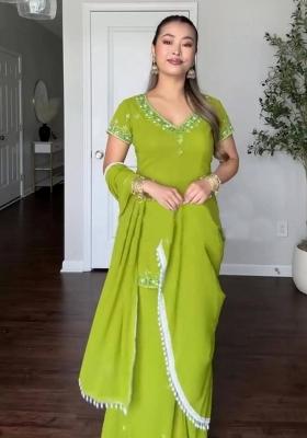 Green Sequin Work Georgette Farshi Salwar Suit