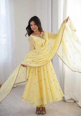 Yellow Embroidered Georgette Anarkali Set