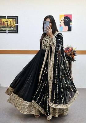 Black Embroidered Georgette Anarkali Set