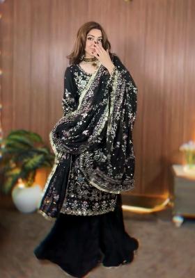 Black Embroidered Georgette Pakistani Suit Set