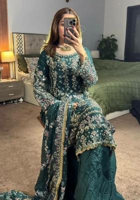 Green Embroidered Georgette Pakistani Suit Set