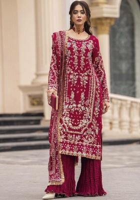 Pink Embroidered Georgette Pakistani Suit Set