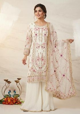 White Embroidered Georgette Pakistani Suit Set