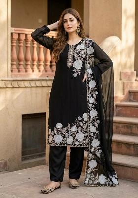 Black Embroidered Georgette Salwar Kameez