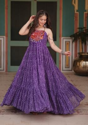 Purple Bandhej Georgette Kurta