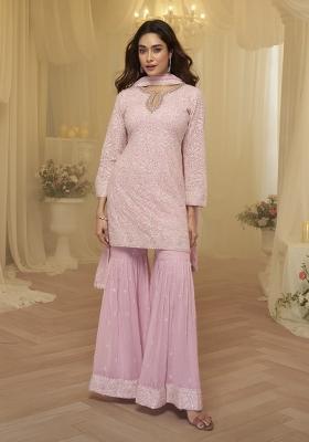 Light Pink Embroidered Georgette Salwar Kameez
